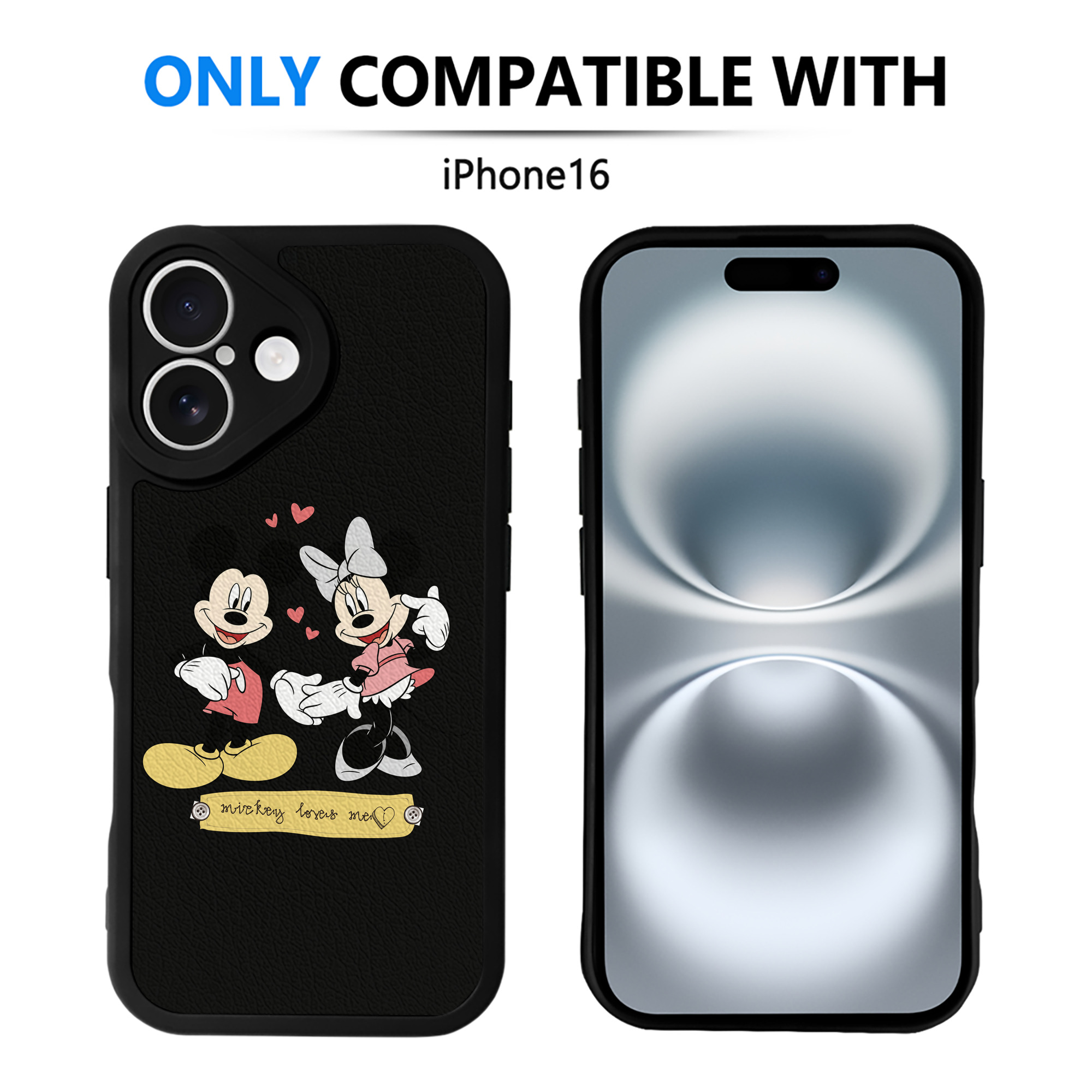 （画像用） ミッキーマウス Mickey Mouse 【iPhone 16シリーズ対応】シリコンスマホケース（レザー調） 材質：シリコン